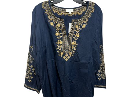 Embroidered Top Long Sleeve By J. Jill In Navy, Size: L on Sale