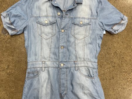 Romper By Zenana Outfitters In Blue Denim, Size:M For Cheap